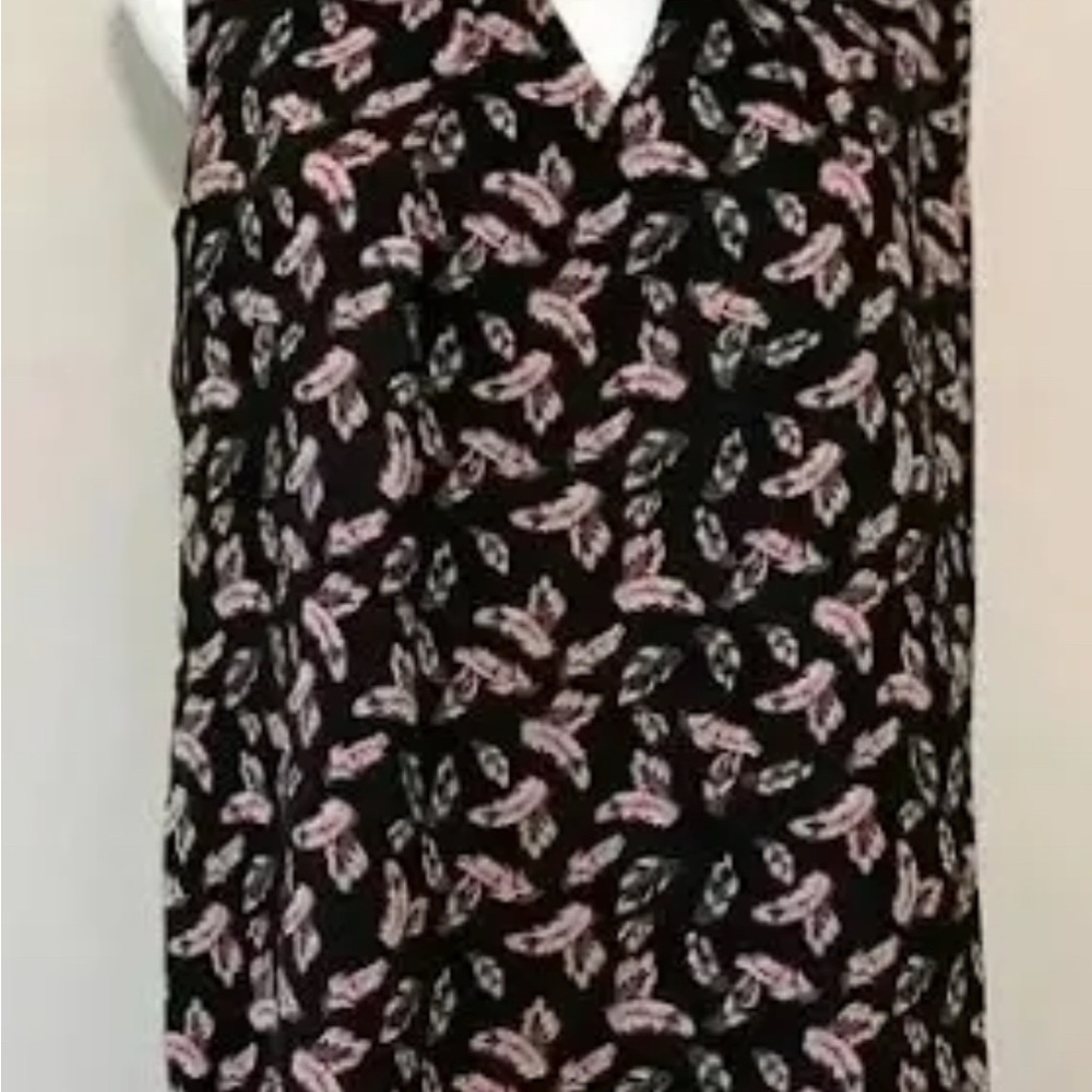Pleione Black & Pink Feather Patterned Sleeveless Top